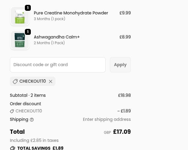 Screenshot of the Nutrition Geeks discount code working