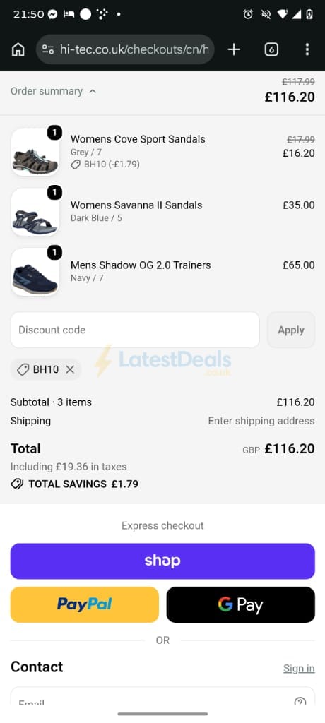 Screenshot of the HI-TEC discount code working