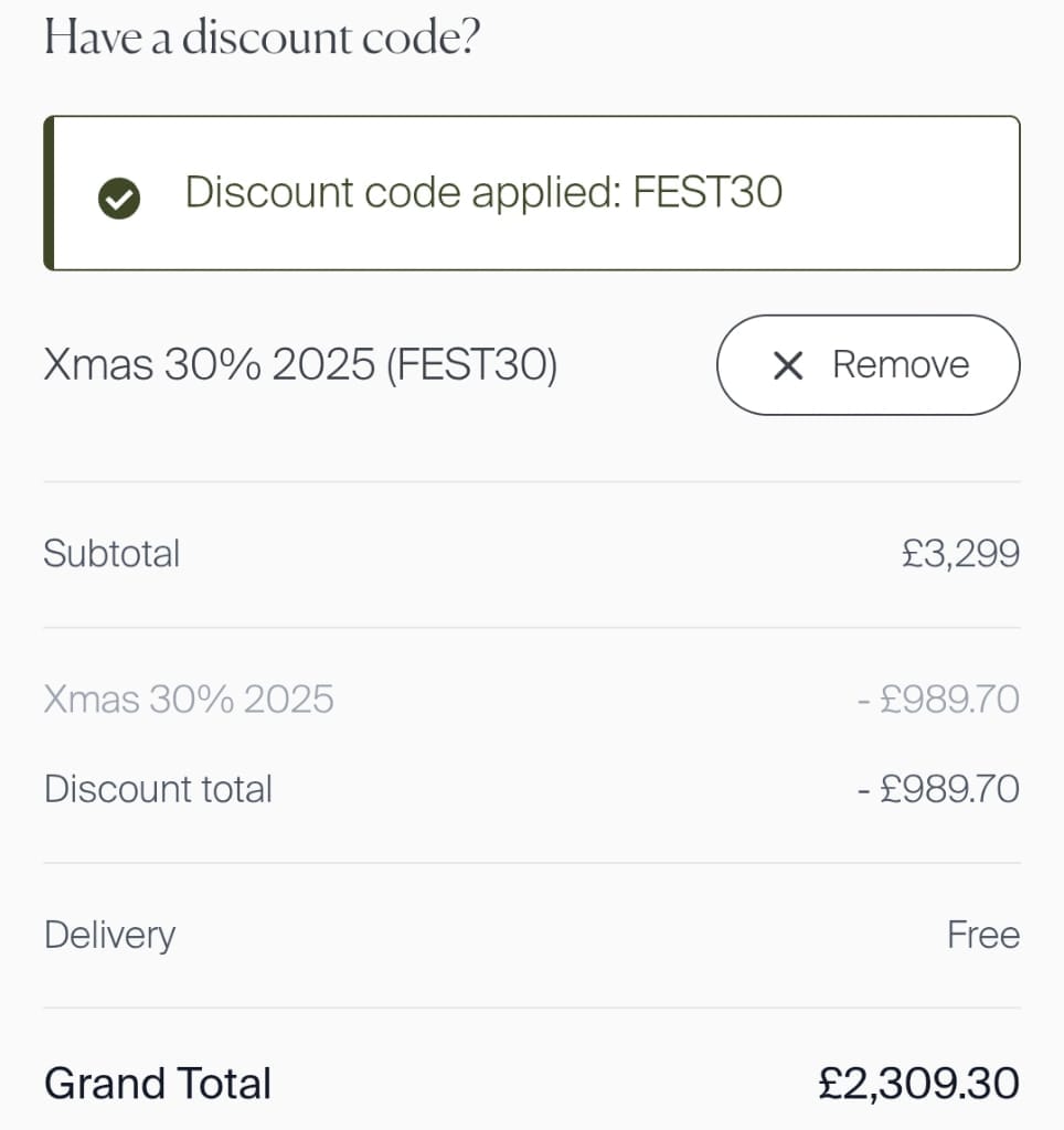 Screenshot of the Maze Living discount code working