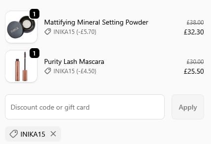 Screenshot of the MYPURE discount code working