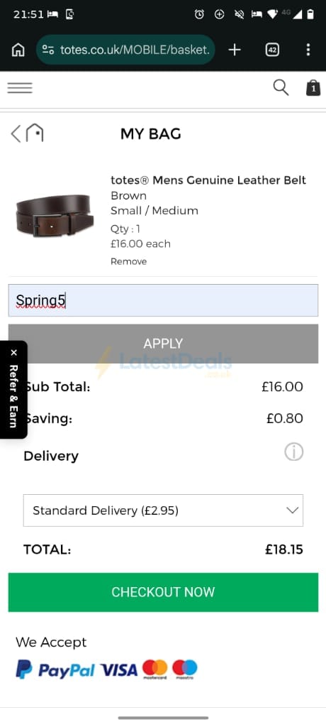 Screenshot of the totes ISOTONER discount code working