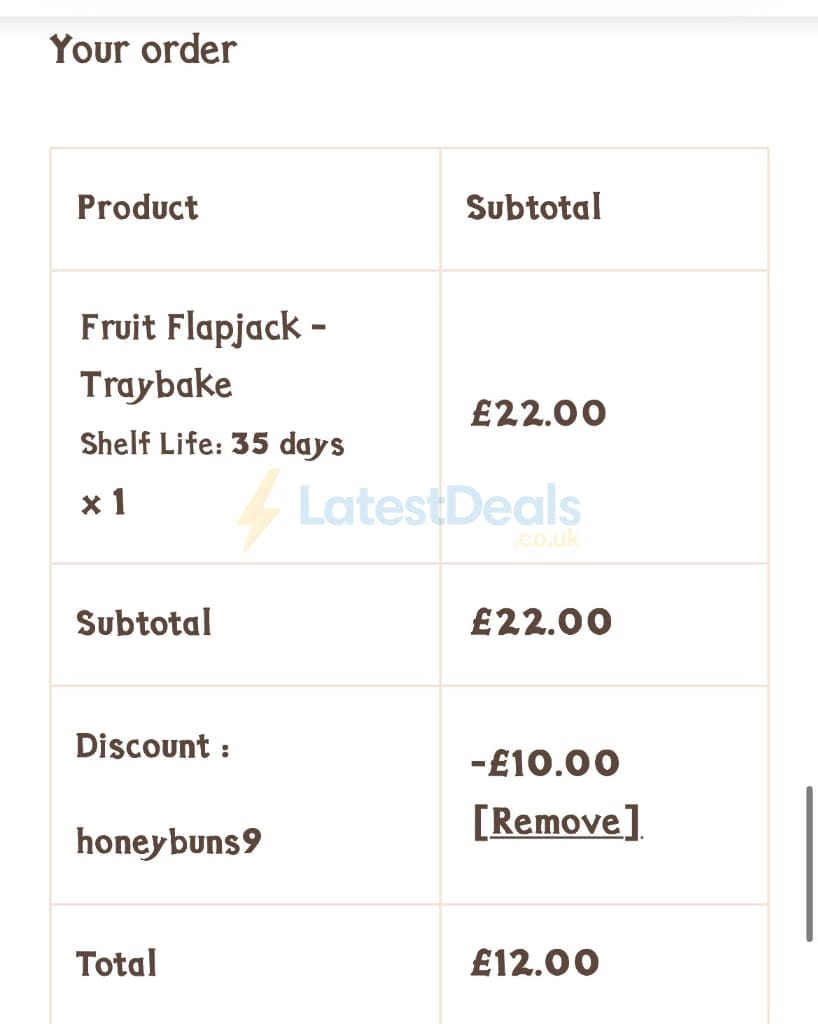 Screenshot of the Honeybuns discount code working