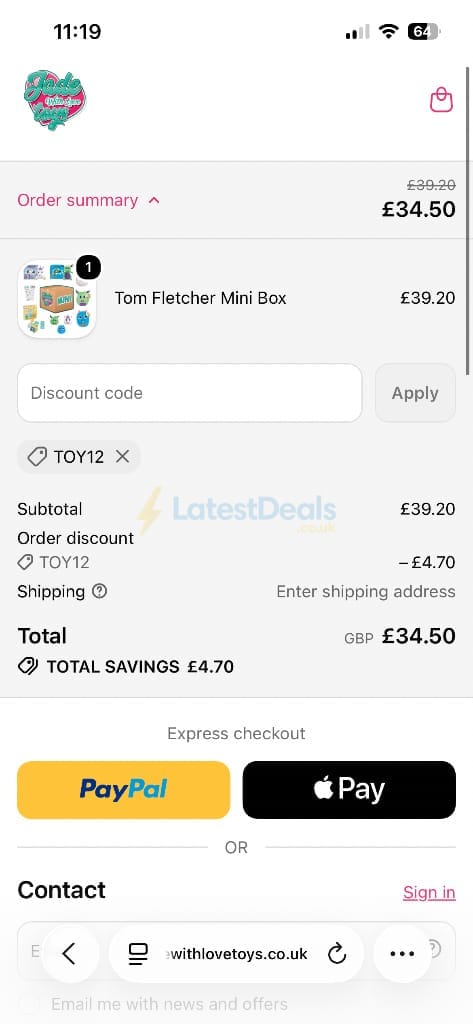 Screenshot of the Jade With Love Toys discount code working