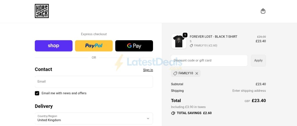 Screenshot of the Hobo Jack discount code working