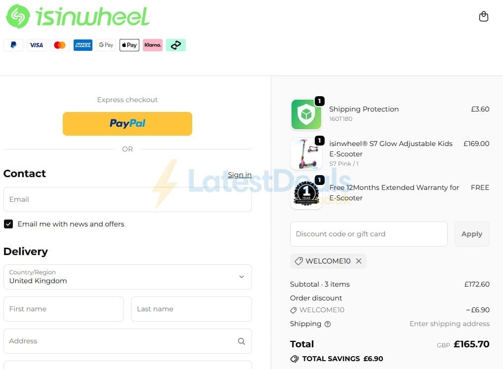 Screenshot of the iSinwheel discount code working