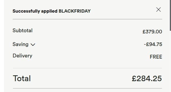 Screenshot of the H Samuel discount code working