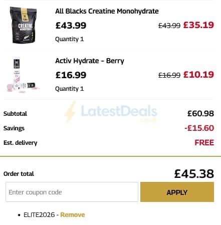Screenshot of the Healthspan UK Elite discount code working