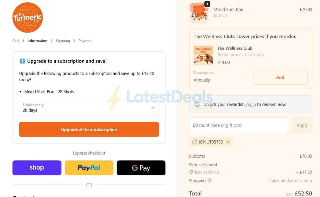Screenshot of the Theturmeric discount code working