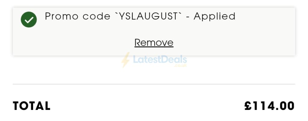 Screenshot of the Yves Saint Laurent discount code working