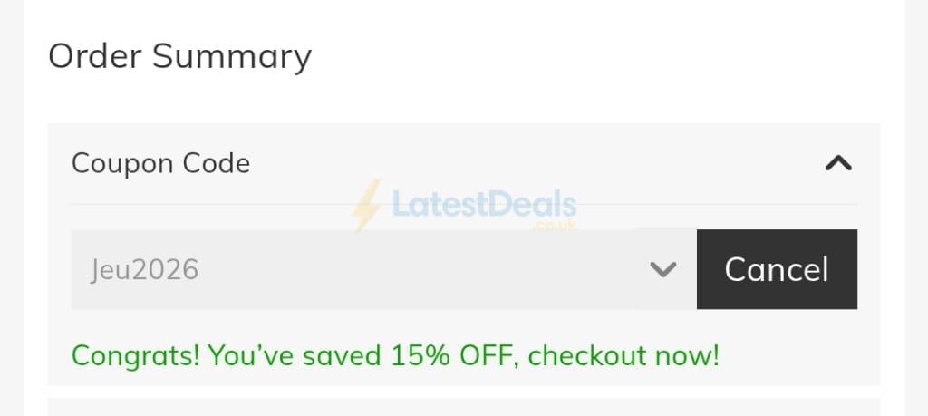 Screenshot of the Jeulia discount code working