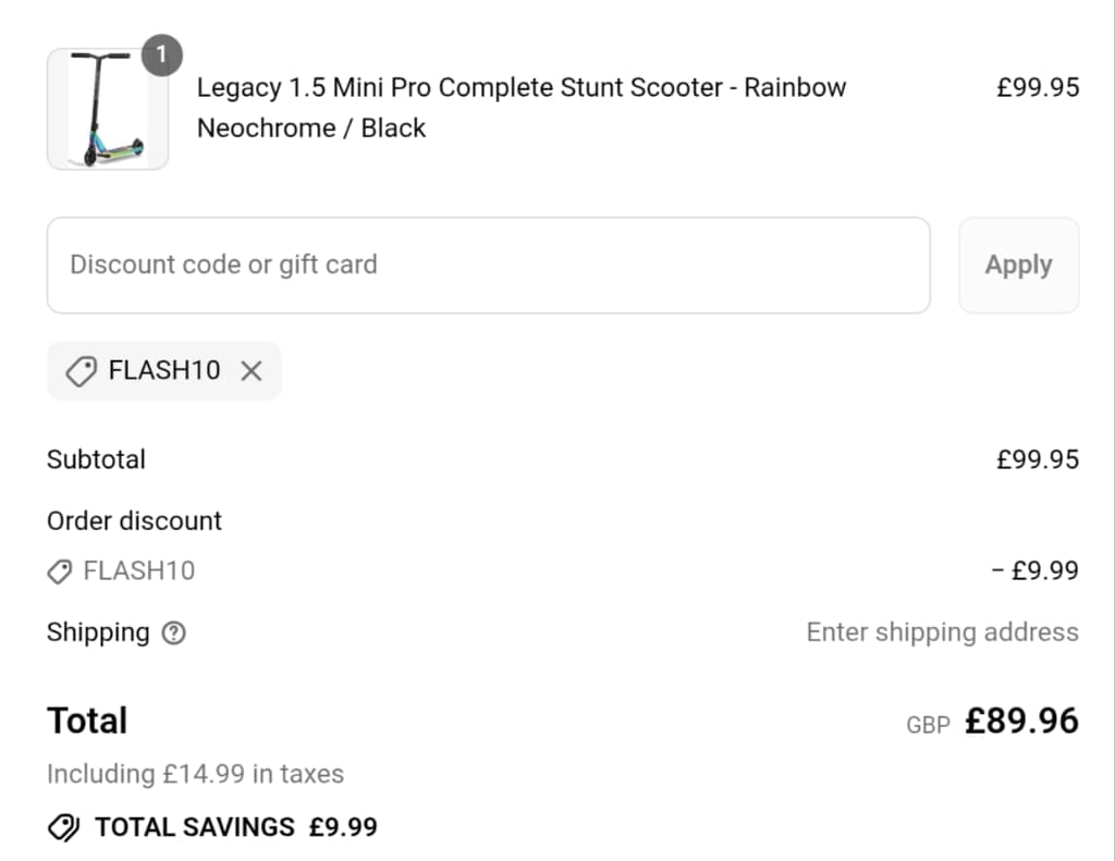 Screenshot of the Skates discount code working