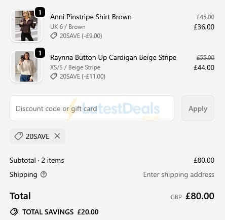Screenshot of the Princess Polly discount code working