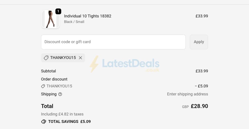 Screenshot of the Tights Tights Tights discount code working