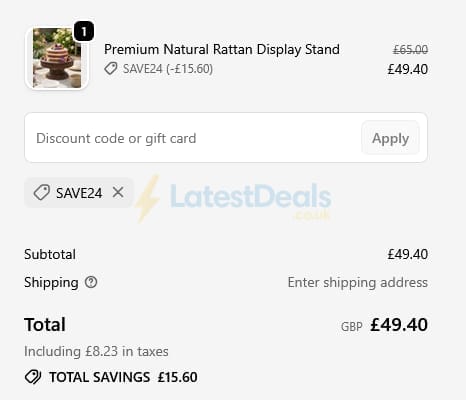 Screenshot of the Dibor discount code working
