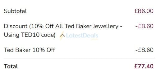 Screenshot of the T. H. Baker discount code working
