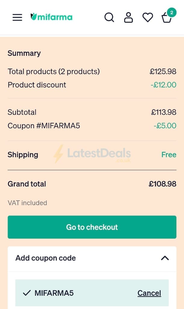 Screenshot of the Mifarma discount code working