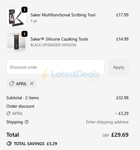 Screenshot of the SAKER discount code working