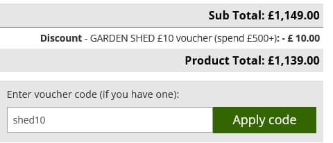 Screenshot of the One Garden discount code working