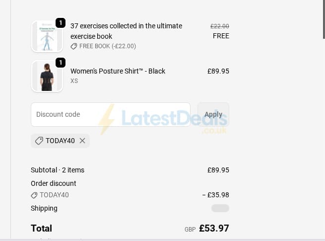 Screenshot of the ActivePosture discount code working