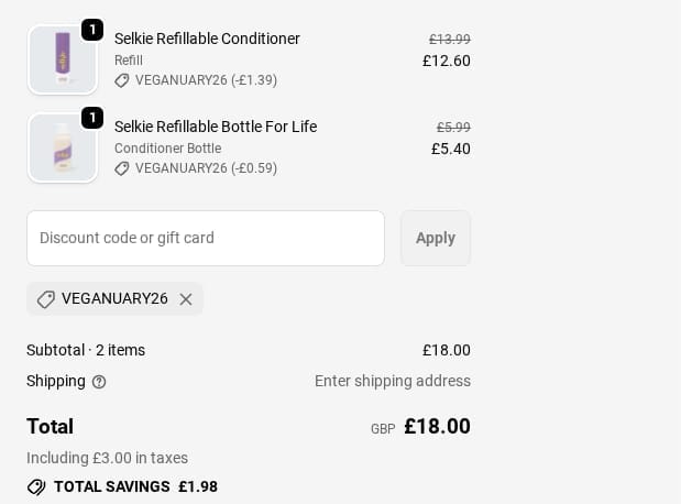 Screenshot of the Plastic Freedom discount code working