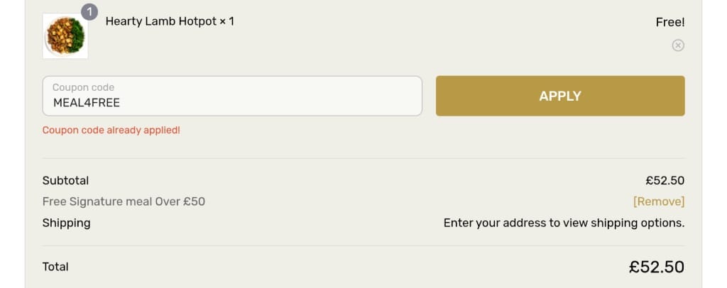 Screenshot of the Gold Standard Nutrition discount code working