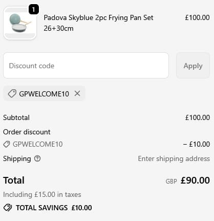 Screenshot of the Greenpan discount code working