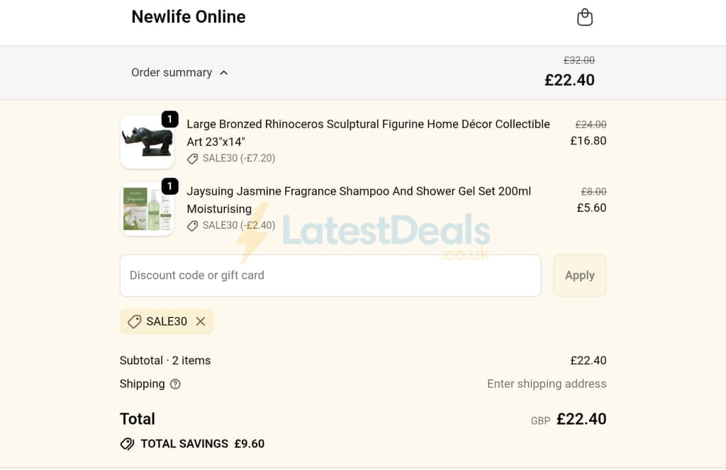 Screenshot of the Newlife the Charity discount code working