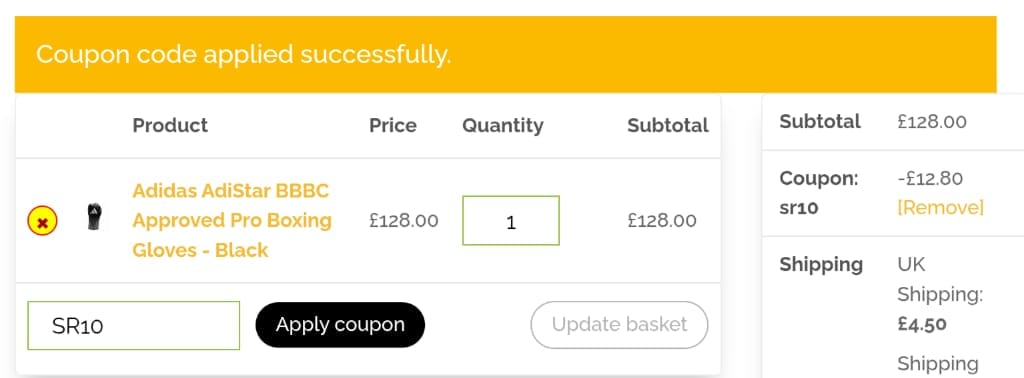 Screenshot of the Sugar Ray's discount code working