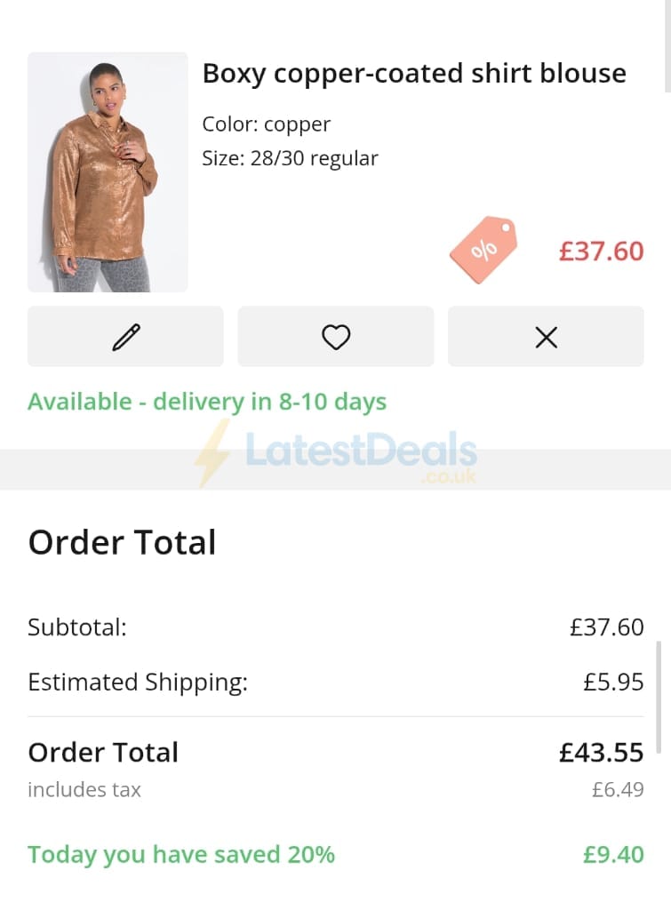 Screenshot of the Ulla Popken discount code working
