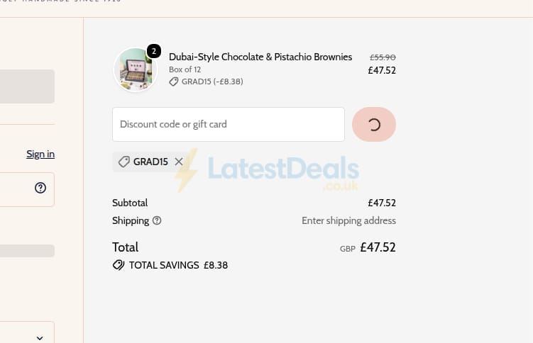 Screenshot of the Patisserie Valerie discount code working