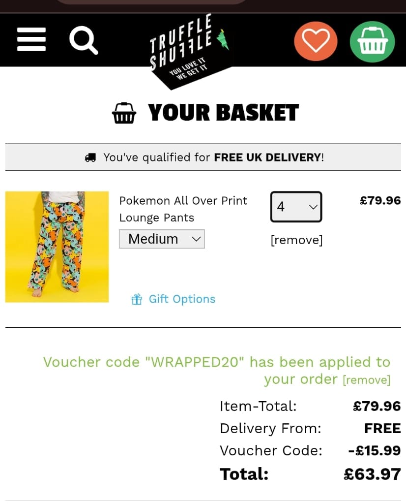Screenshot of the TruffleShuffle discount code working
