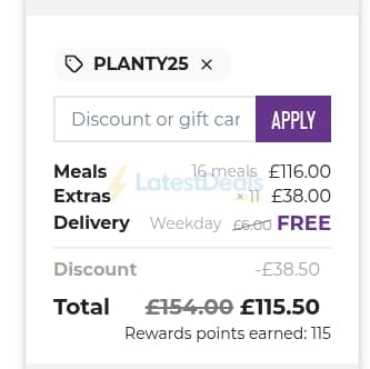 Screenshot of the Planty discount code working