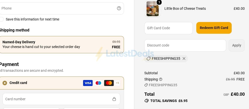 Screenshot of the Paxton & Whitfield discount code working