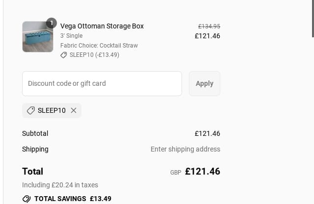 Screenshot of the Divan Base Direct discount code working