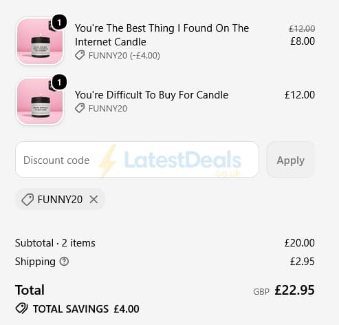 Screenshot of the Nuscents discount code working