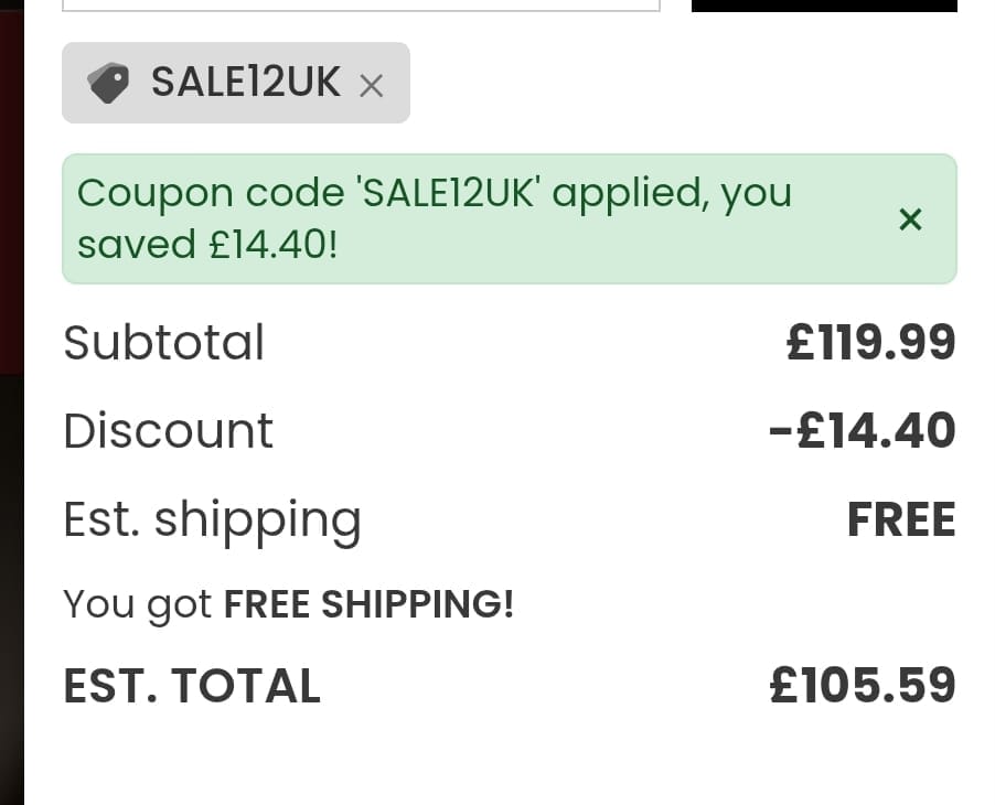 Screenshot of the Songmics discount code working