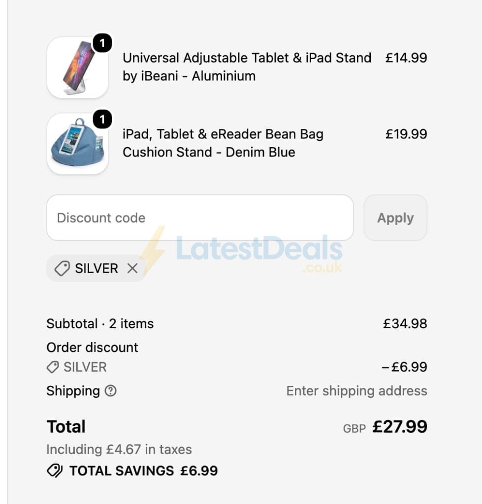 Screenshot of the Ibeani discount code working