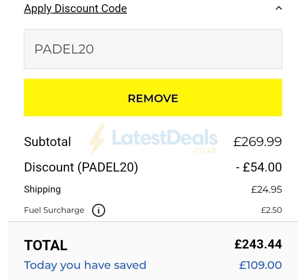 Screenshot of the Net World Sports discount code working