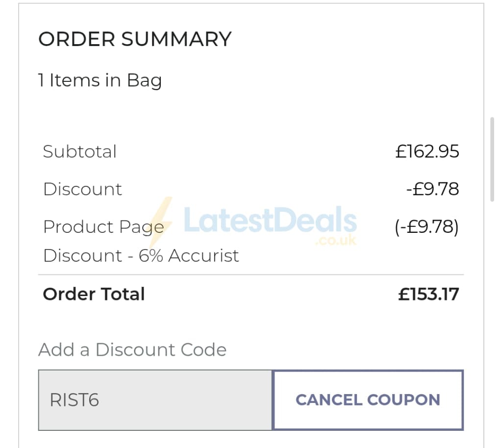 Screenshot of the House Of Watches discount code working