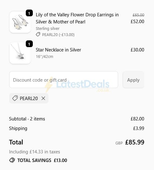 Screenshot of the Henryka discount code working