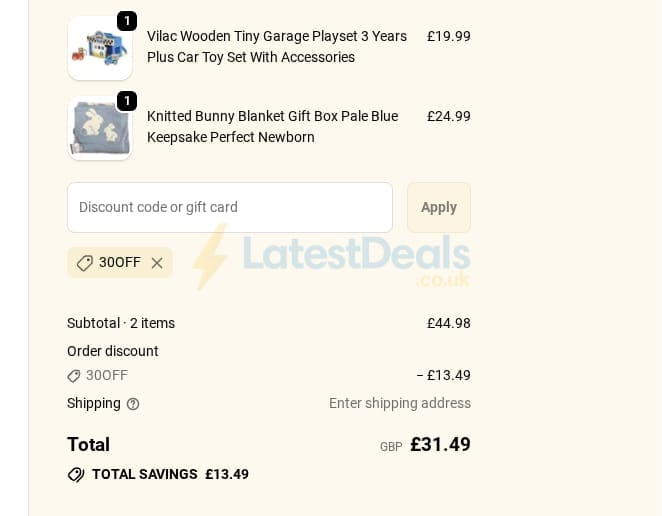 Screenshot of the Newlife the Charity discount code working