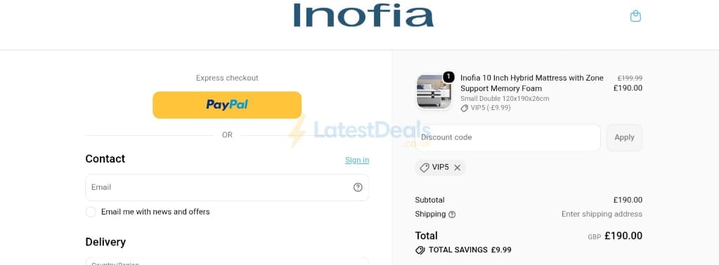 Screenshot of the Inofia UK discount code working