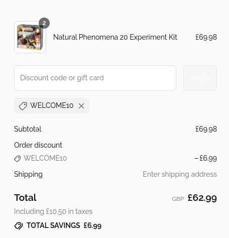 Screenshot of the BrightMinds discount code working