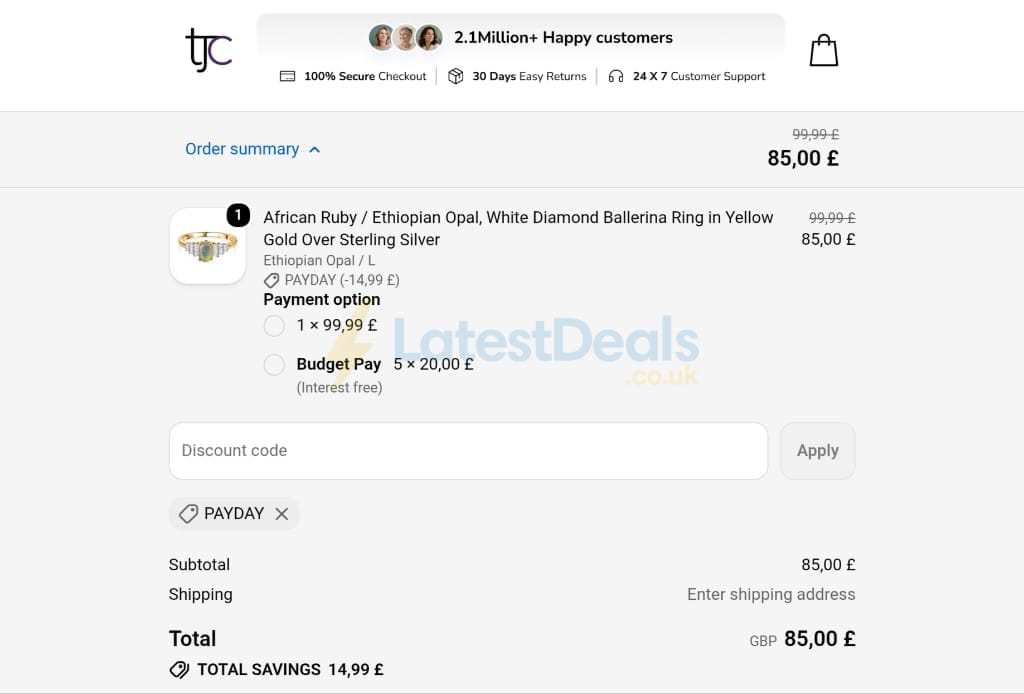 Screenshot of the TJC discount code working
