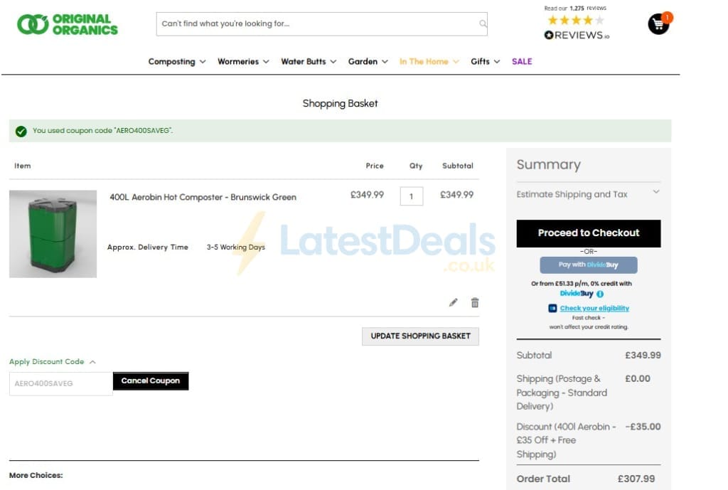 Screenshot of the Original Organics discount code working