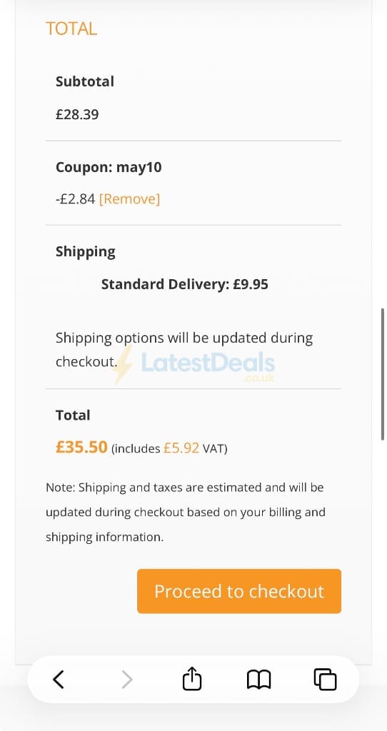 Screenshot of the SoEasy Blinds discount code working