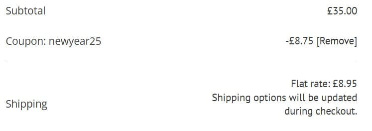 Screenshot of the SoccerLord discount code working