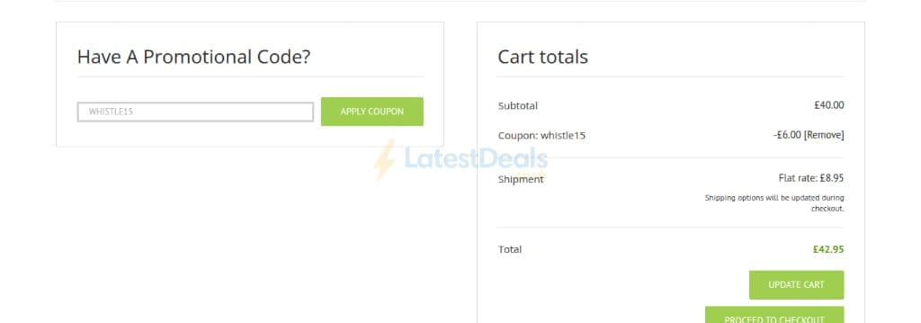 Screenshot of the SoccerLord discount code working