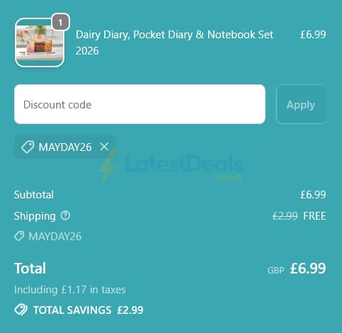 Screenshot of the Dairy Diary discount code working
