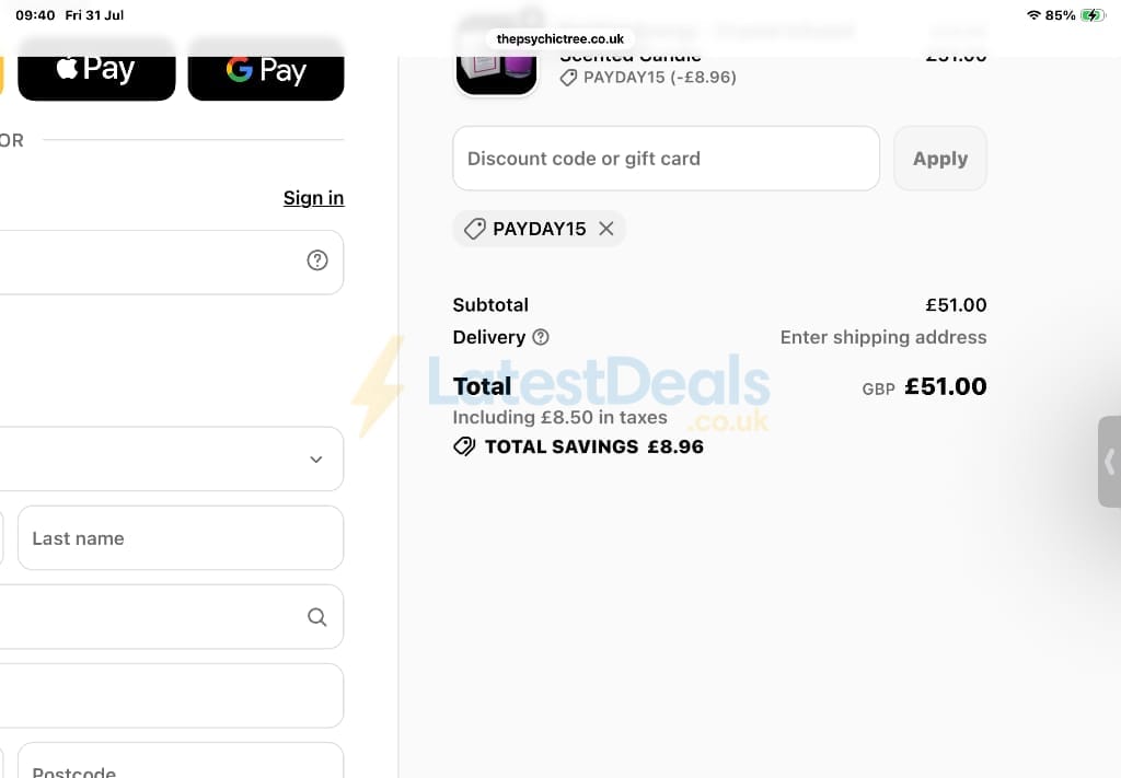 Screenshot of the The Psychic Tree discount code working